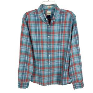 J Crew Slim 100% Cotton Shirting Blue Plaid Long Sleeve Button Shirt Men Medium